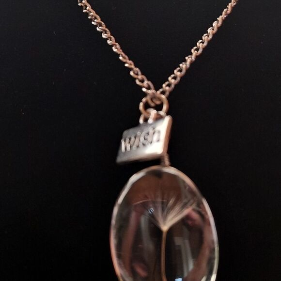 SILVER DANDELION NECKLACE WITH HANGING WISH CHARM - Picture 9 of 12